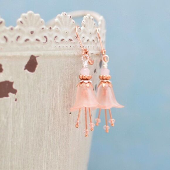 Pink Day Lily Flower Earrings - Picture 1 of 1